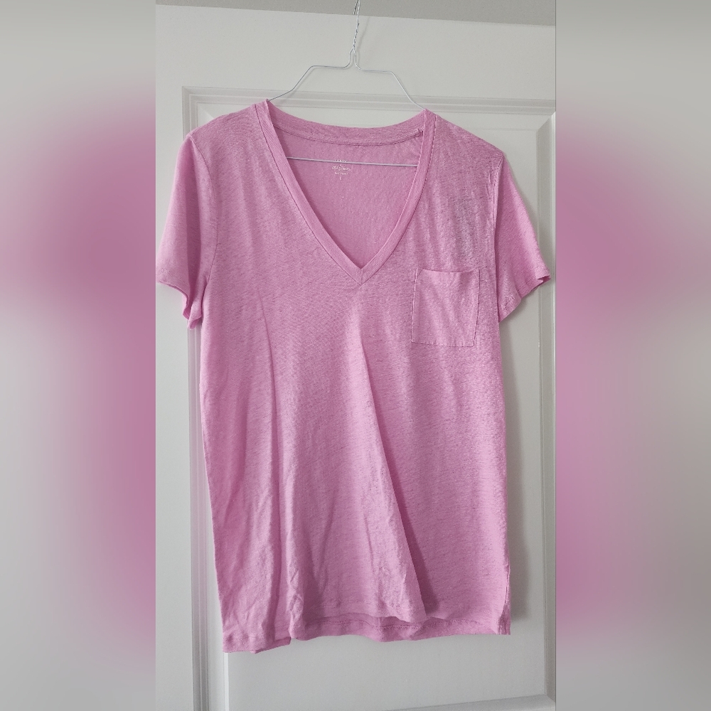 NWT J. Crew Size L 100% Linen V-Neck Relaxed Tee